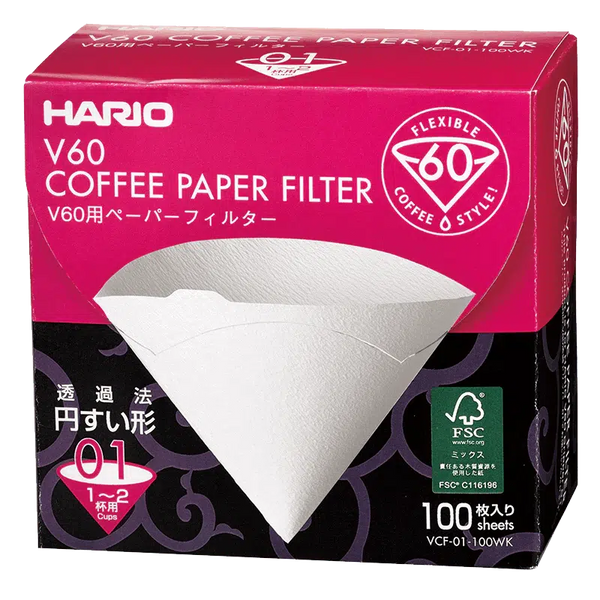 V60 Filter Paper ❘ 01 Size-Kaffefilter-Hario-100 pack-Blekt-Barista och Espresso