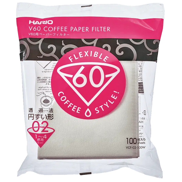 V60 Filter Paper ❘ 02 Size-Hario-100 pack-Blekt-Barista och Espresso